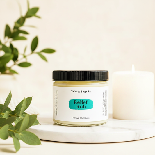 Relief Rub 4oz bright clear label